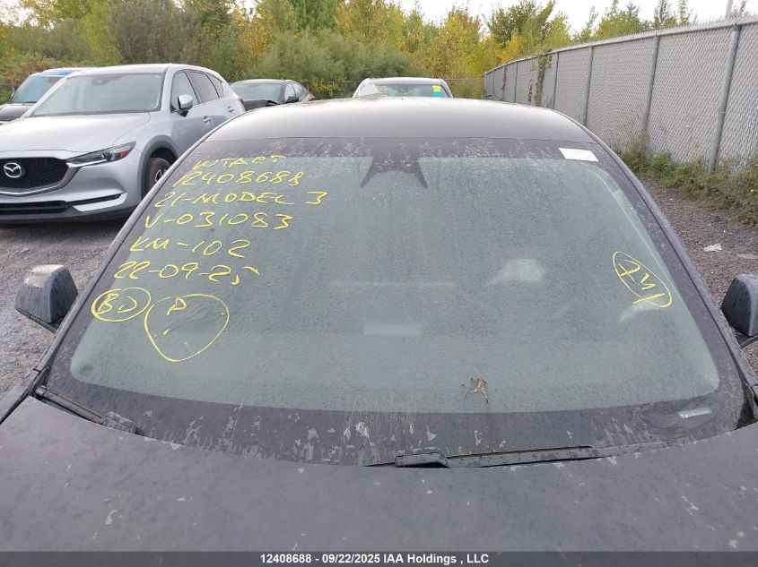 2021 Tesla Model 3 Standard Range/Standard Range Plus VIN: 5YJ3E1EA0MF031083 Lot: 12408688