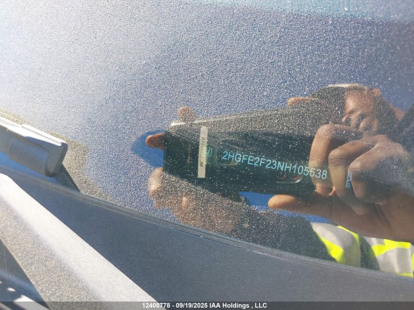 2022 Honda Civic Lx VIN: 2HGFE2F23NH105538 Lot: 12408778