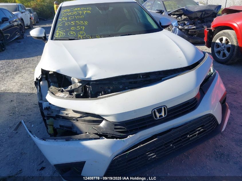 2022 Honda Civic Lx VIN: 2HGFE2F23NH105538 Lot: 12408778