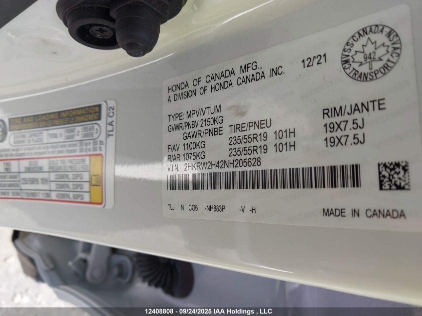 2022 Honda Cr-V Sport VIN: 2HKRW2H42NH205628 Lot: 12408808