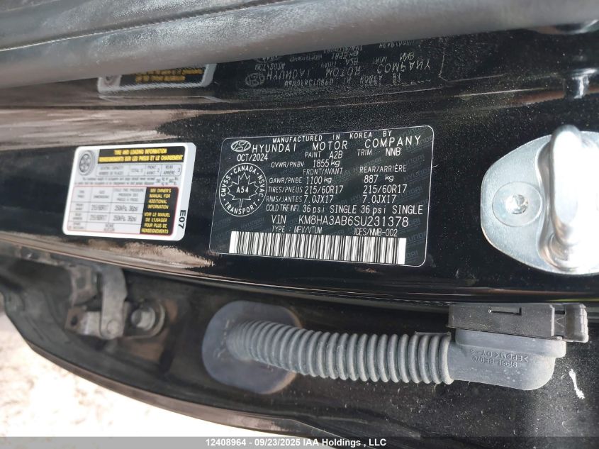 2025 Hyundai Kona Se VIN: KM8HA3AB6SU231378 Lot: 12408964