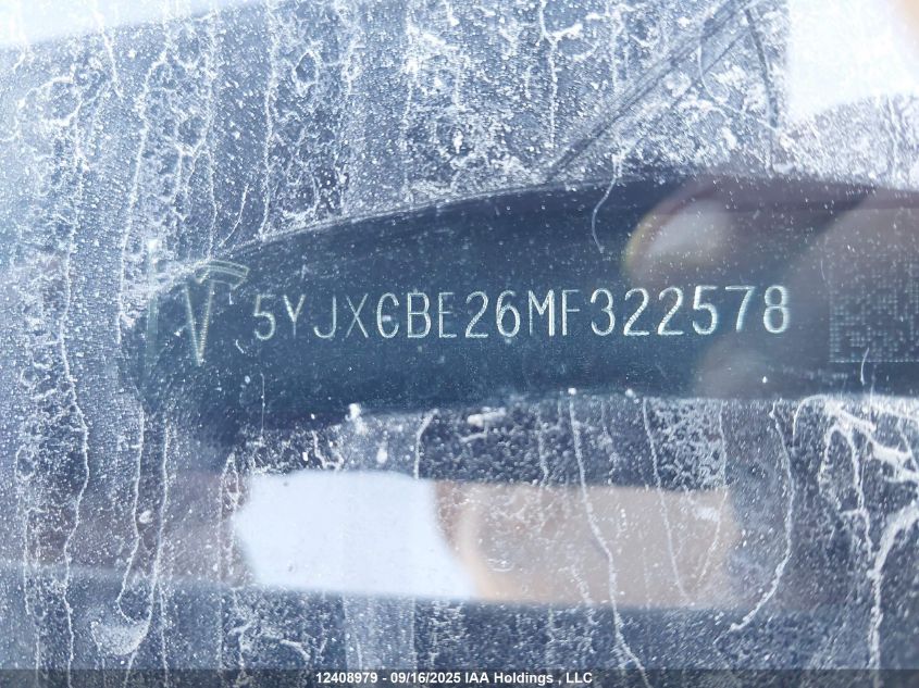 2021 Tesla Model X VIN: 5YJXCBE26MF322578 Lot: 12408979