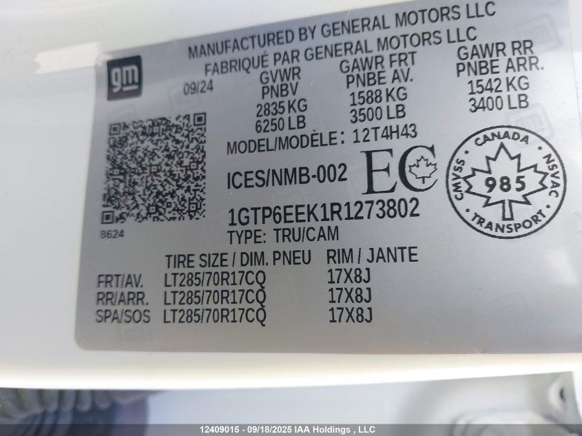 2024 GMC Canyon At4X VIN: 1GTP6EEK1R1273802 Lot: 12409015