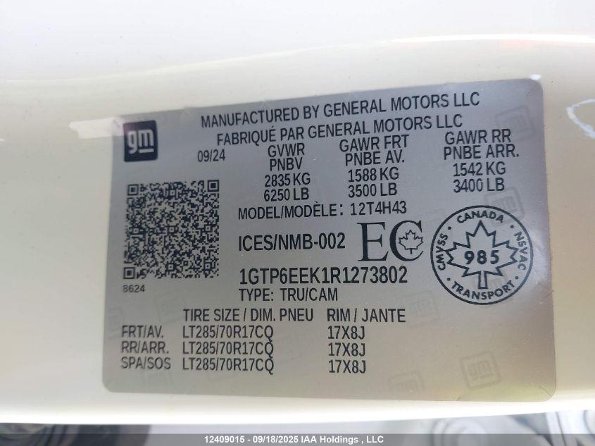 2024 GMC Canyon At4X VIN: 1GTP6EEK1R1273802 Lot: 12409015