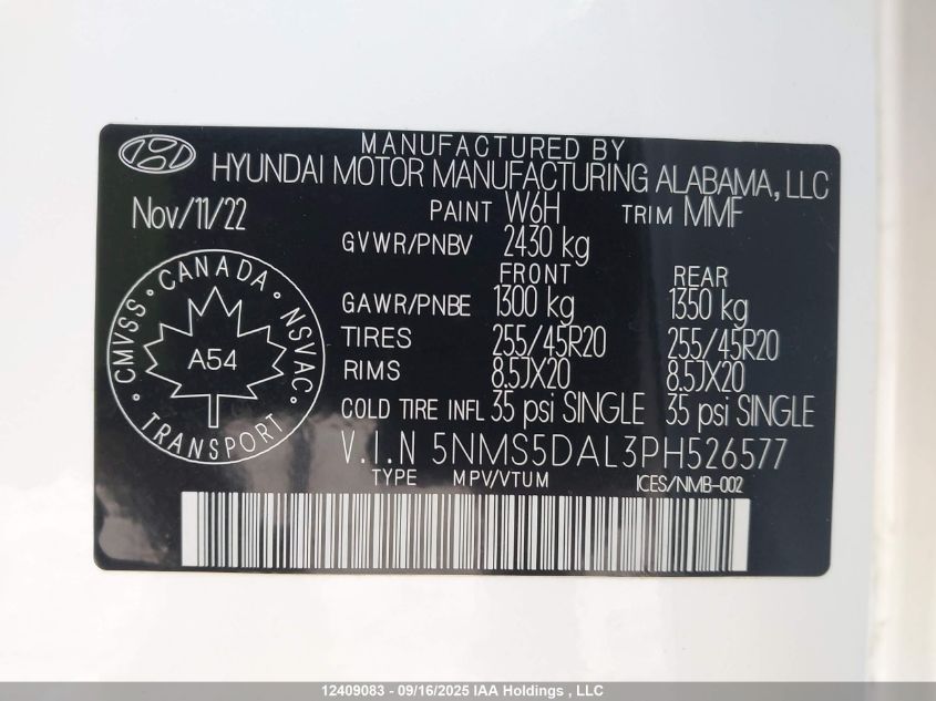 2023 Hyundai Santa Fe Calligraphy VIN: 5NMS5DAL3PH526577 Lot: 12409083