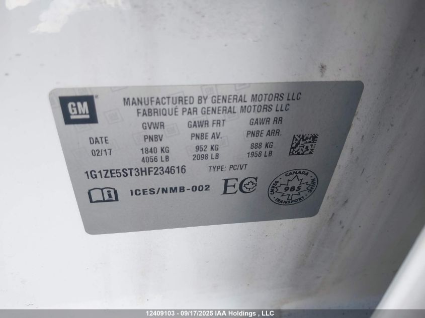 2017 Chevrolet Malibu 1Lt VIN: 1G1ZE5ST3HF234616 Lot: 12409103