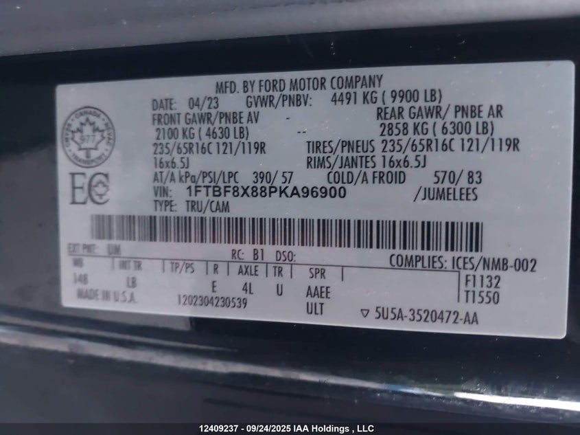 1FTBF8X88PKA96900 2023 FORD  photo no. 9