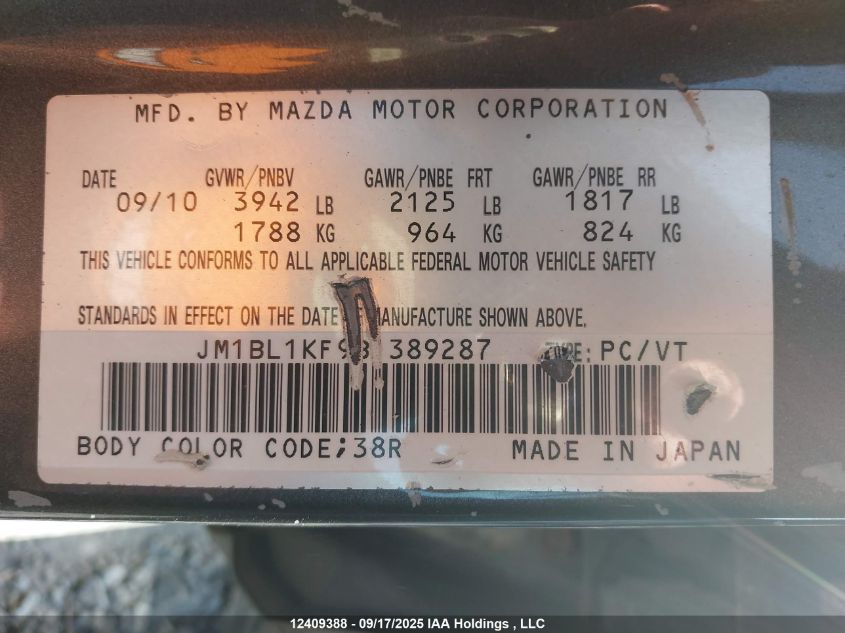 2011 Mazda Mazda3 Gx VIN: JM1BL1KF9B1389287 Lot: 12409388