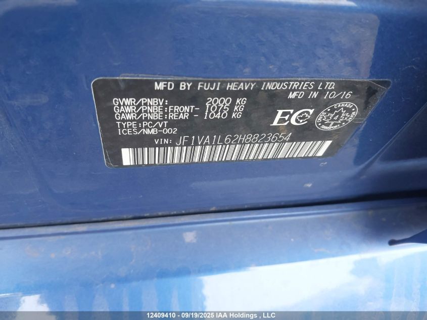 2017 Subaru Wrx VIN: JF1VA1L62H8823654 Lot: 12409410