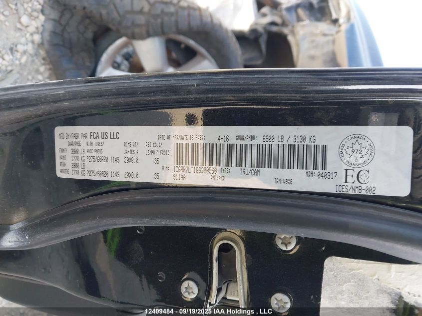 2016 Ram 1500 Slt VIN: 1C6RR7LT1GS320560 Lot: 12409484