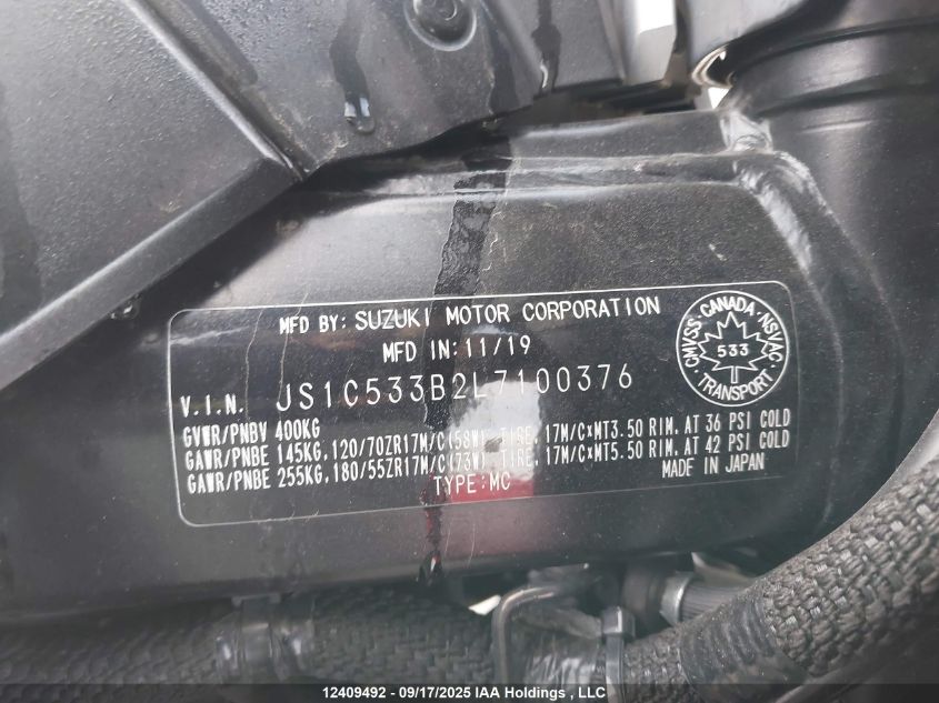 2020 Suzuki Gsx-S750 M/Z VIN: JS1C533B2L7100376 Lot: 12409492