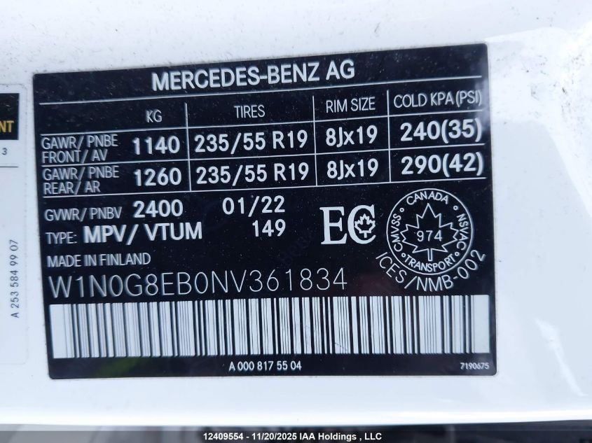 2022 Mercedes-Benz Glc 300 4Matic VIN: W1N0G8EB0NV361834 Lot: 12409554