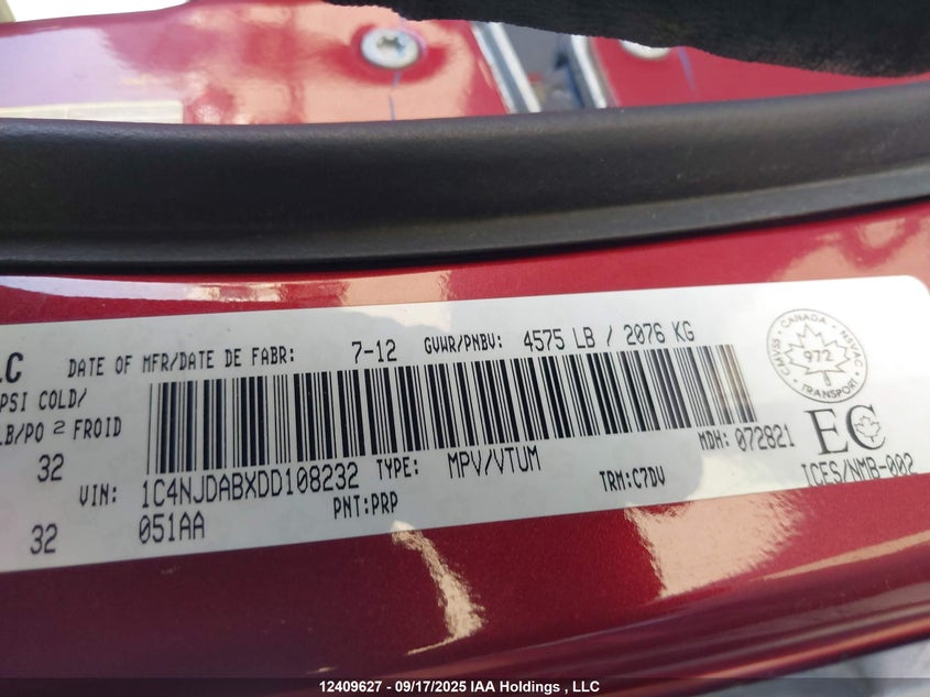 1C4NJDABXDD108232 2013 JEEP COMPASS photo no. 9