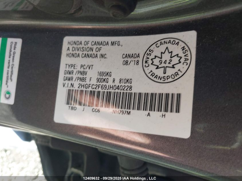 2018 Honda Civic Se VIN: 2HGFC2F69JH040228 Lot: 12409632