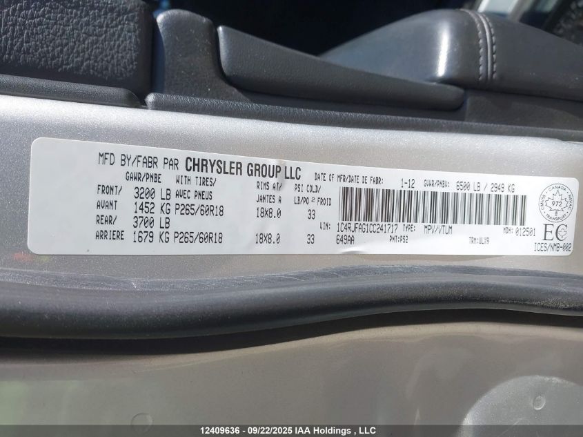 2012 Jeep Grand Cherokee Laredo VIN: 1C4RJFAG1CC241717 Lot: 12409636