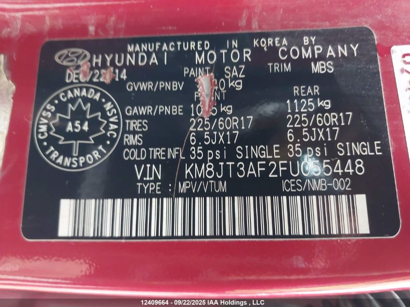 2015 Hyundai Tucson VIN: KM8JT3AF2FU055448 Lot: 12409664