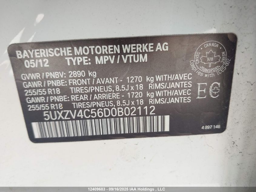 2013 BMW X5 xDrive35I VIN: 5UXZV4C56D0B02112 Lot: 12409683