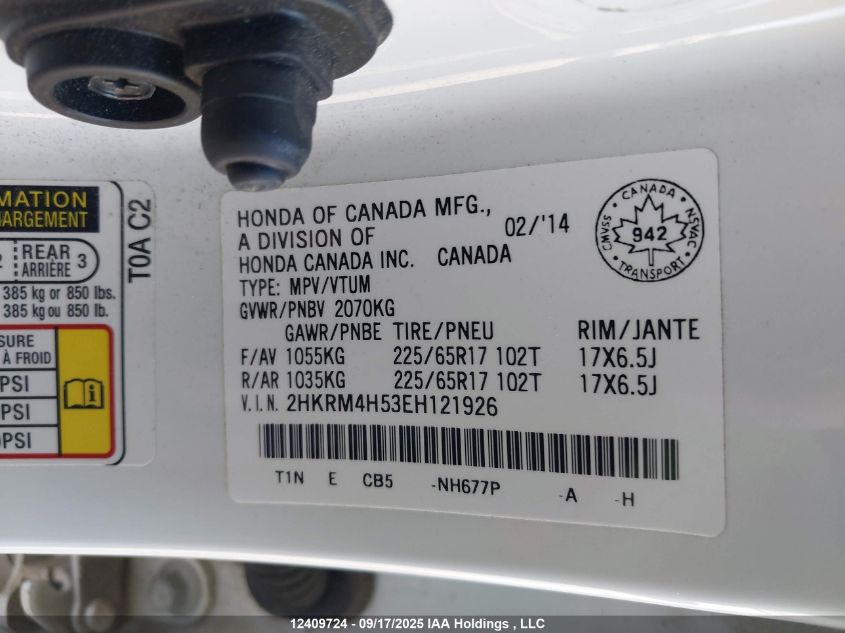 2014 Honda Cr-V Ex VIN: 2HKRM4H53EH121926 Lot: 12409724