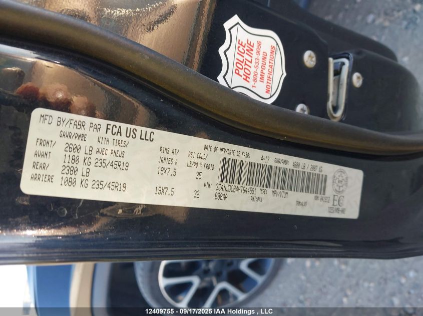 2017 Jeep Compass Limited VIN: 3C4NJDCB4HT644591 Lot: 12409755