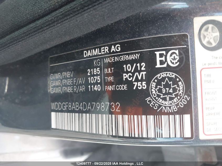 2013 Mercedes-Benz C 300 4Matic VIN: WDDGF8AB4DA798732 Lot: 12409777