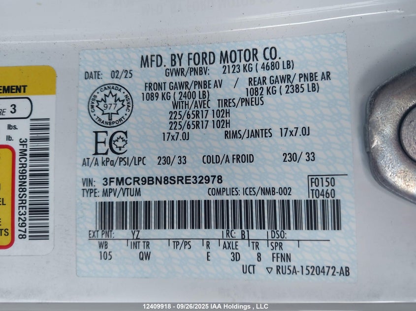 3FMCR9BN8SRE32978 2025 FORD BRONCO SPORT photo no. 9