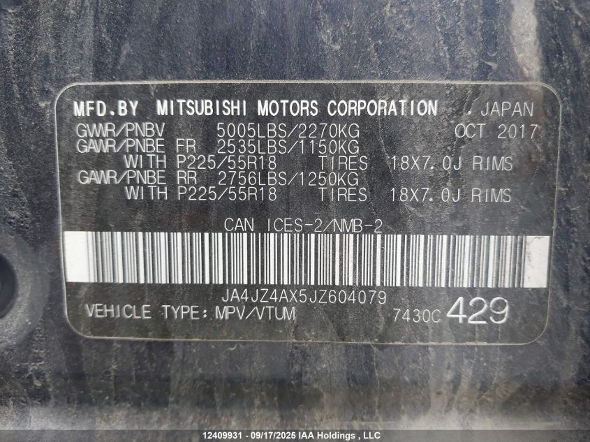 2018 Mitsubishi Outlander Gt VIN: JA4JZ4AX5JZ604079 Lot: 12409931