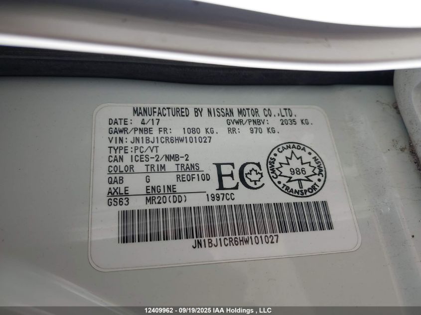 2017 Nissan Qashqai S/Sl/Sv VIN: JN1BJ1CR6HW101027 Lot: 12409962