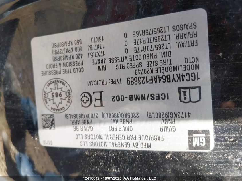 2010 Chevrolet Silverado K2500 Heavy Duty Ltz VIN: 1GC4KYB64AF123889 Lot: 12410012