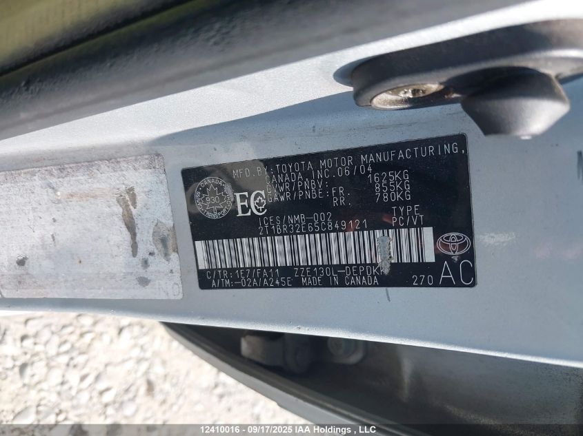 2005 Toyota Corolla Ce/Le/Sport VIN: 2T1BR32E65C849121 Lot: 12410016