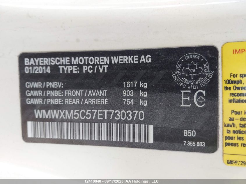 2014 Mini Cooper VIN: WMWXM5C57ET730370 Lot: 12410040