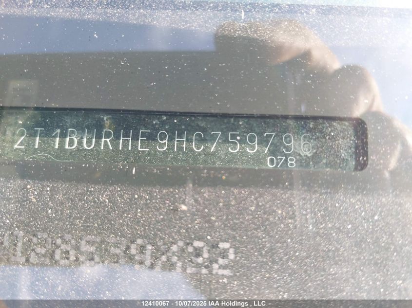 2017 Toyota Corolla VIN: 2T1BURHE9HC759796 Lot: 12410067