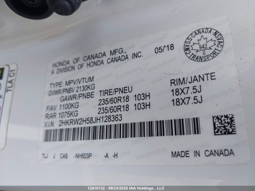 2018 Honda Cr-V Ex VIN: 2HKRW2H58JH128363 Lot: 12410132