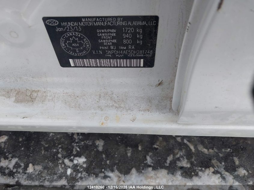 2013 Hyundai Elantra VIN: 5NPDH4AE5DH281748 Lot: 12410260