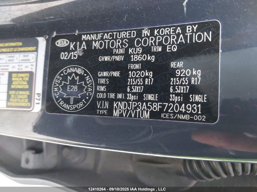 2015 Kia Soul + VIN: KNDJP3A58F7204931 Lot: 12410264