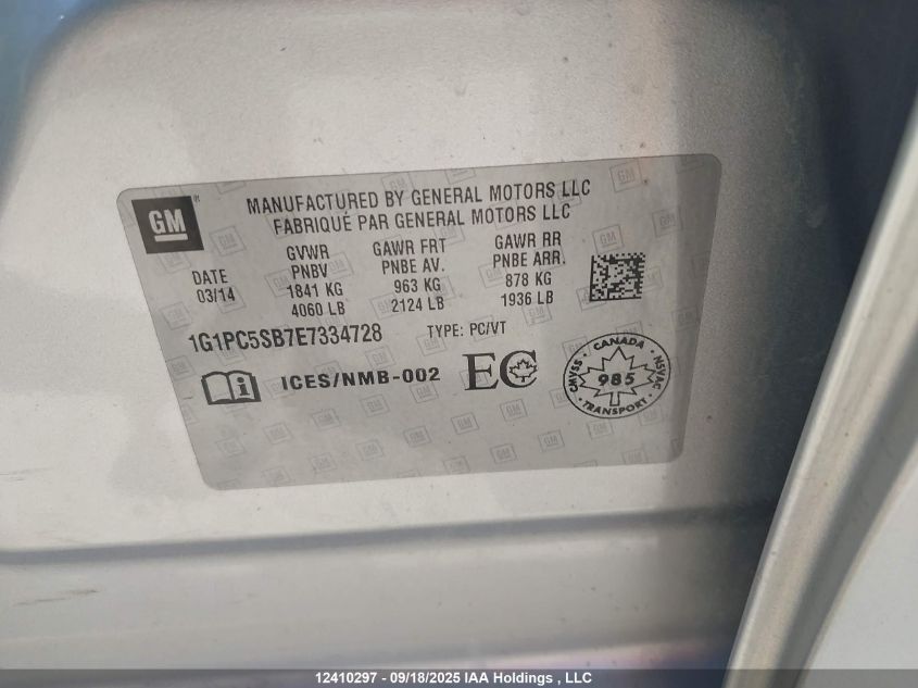 2014 Chevrolet Cruze VIN: 1G1PC5SB7E7334728 Lot: 12410297