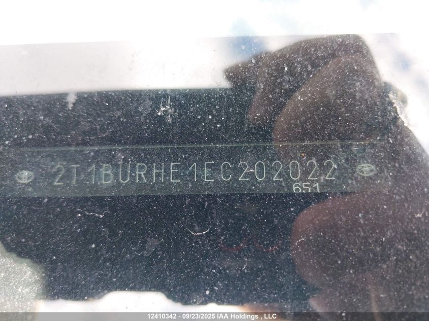 2014 Toyota Corolla L/Le/Le Pls/Prm/S/S Pls VIN: 2T1BURHE1EC202022 Lot: 12410342