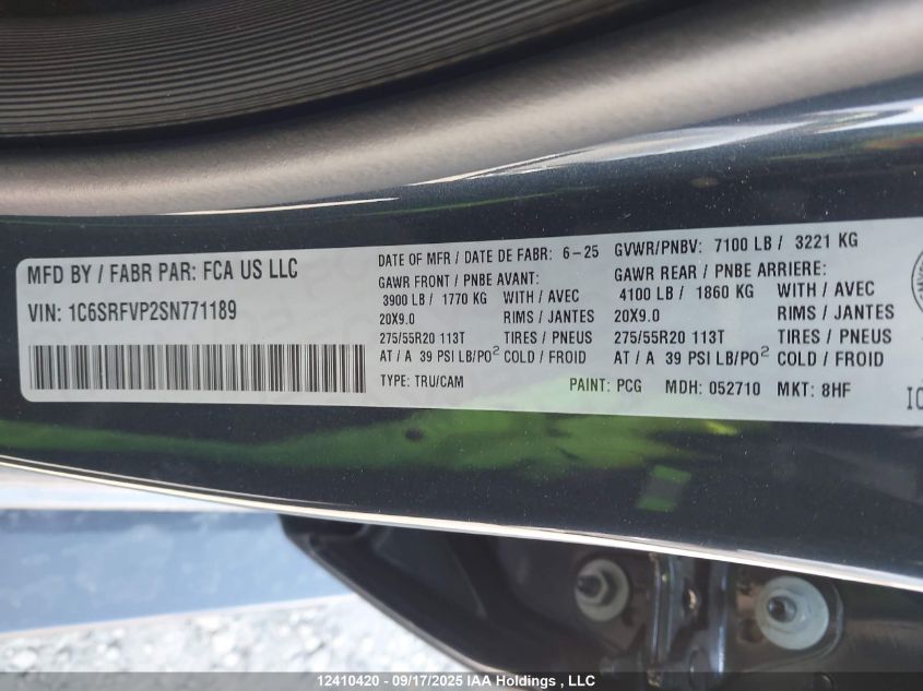 2025 Ram 1500 Sport VIN: 1C6SRFVP2SN771189 Lot: 12410420