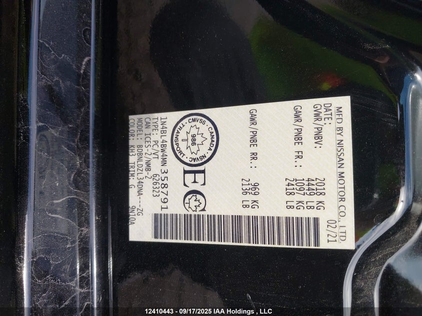 1N4BL4BW4MN358791 2021 NISSAN ALTIMA photo no. 9