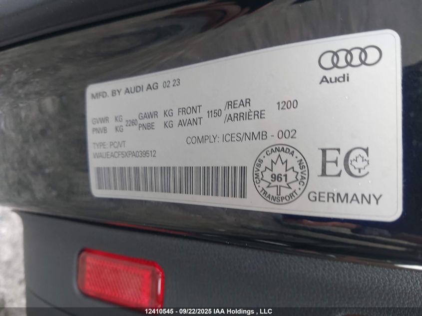 2023 Audi A5 45 Technik VIN: WAUEACF5XPA039512 Lot: 12410545