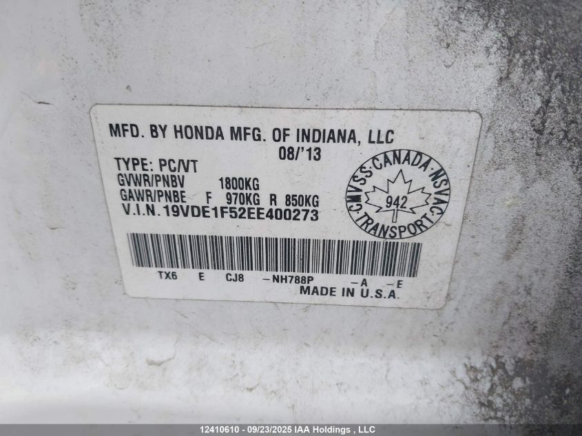 2014 Acura Ilx 20 Premium VIN: 19VDE1F52EE400273 Lot: 12410610