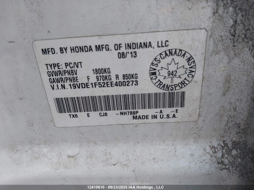 2014 Acura Ilx 20 Premium VIN: 19VDE1F52EE400273 Lot: 12410610