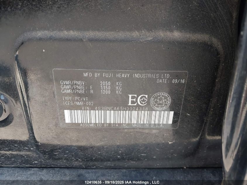 2017 Subaru Legacy 2.5I VIN: 4S3BNCA65H3024318 Lot: 12410635