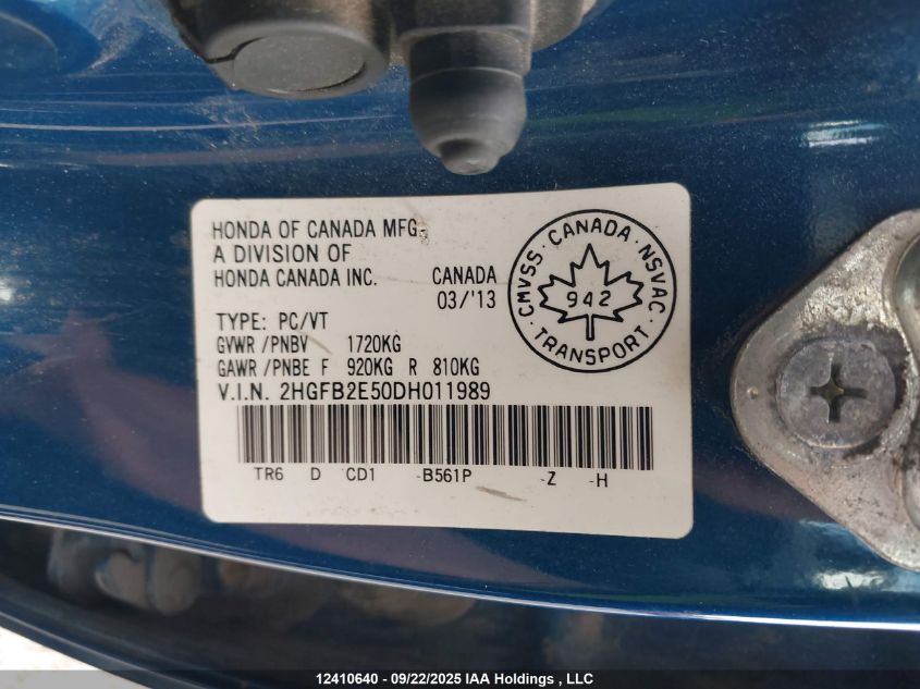 2013 Honda Civic Ex VIN: 2HGFB2E50DH011989 Lot: 12410640