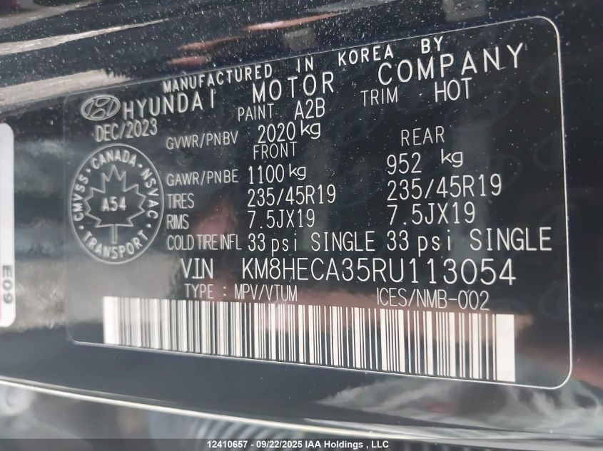2024 Hyundai Kona Limited VIN: KM8HECA35RU113054 Lot: 12410657
