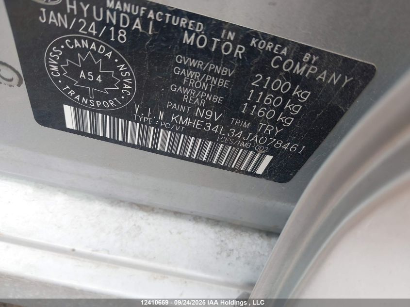 2018 Hyundai Sonata Hybrid Gls VIN: KMHE34L34JA078461 Lot: 12410659