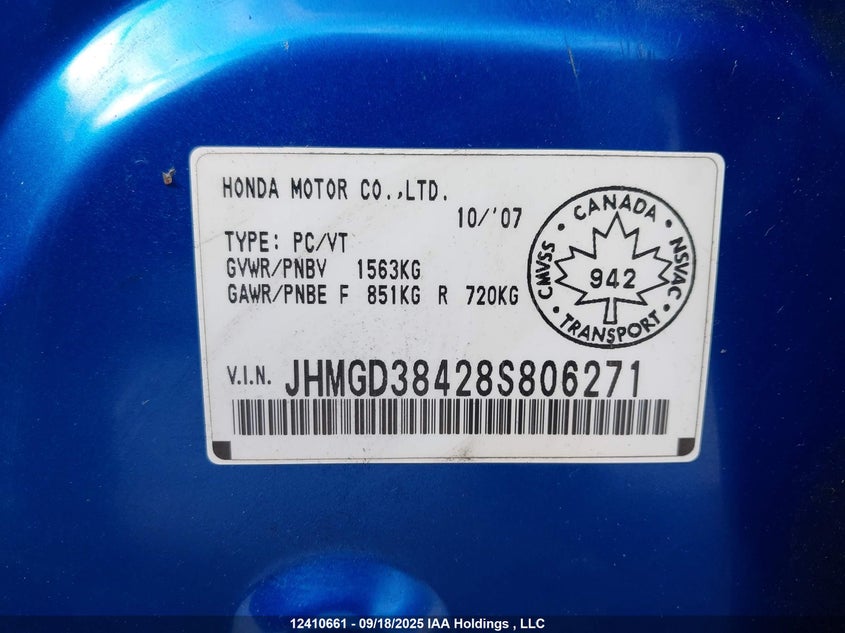 JHMGD38428S806271 2008 HONDA FIT photo no. 9