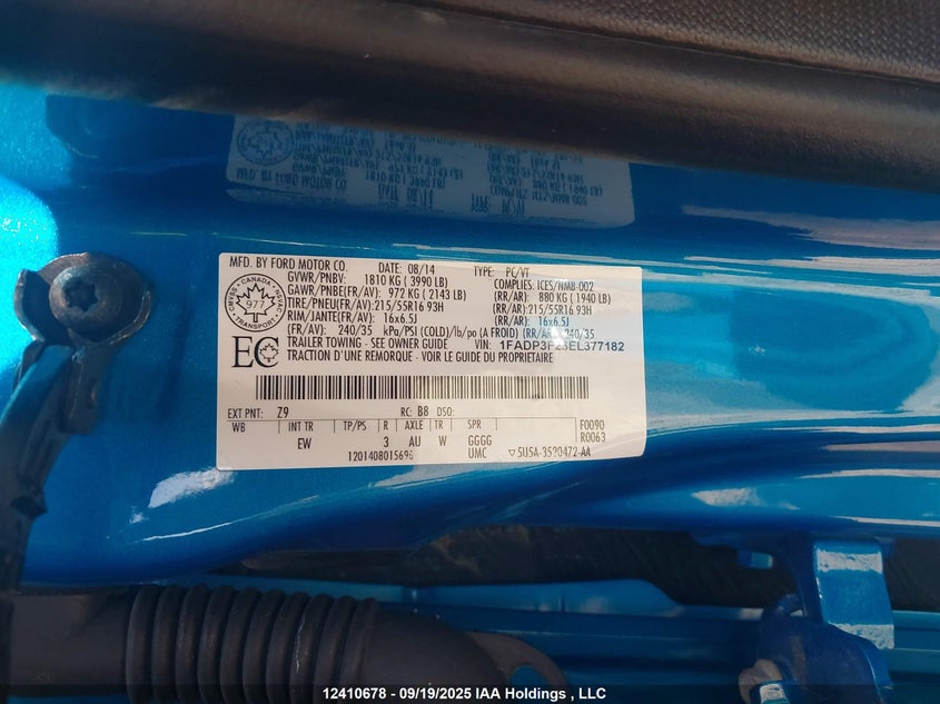 2014 Ford Focus Se VIN: 1FADP3F23EL377182 Lot: 12410678