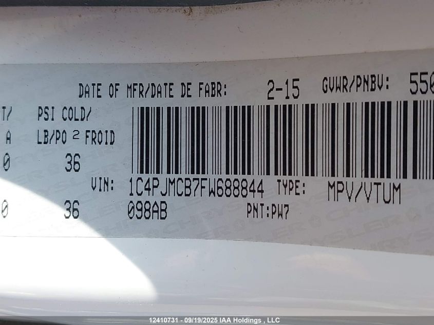 2015 Jeep Cherokee Latitude VIN: 1C4PJMCB7FW688844 Lot: 12410731