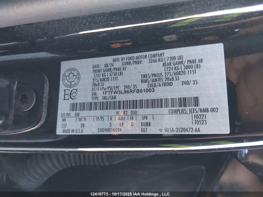 1FTFW5L86RFB61003 2024 FORD F-150 photo no. 19