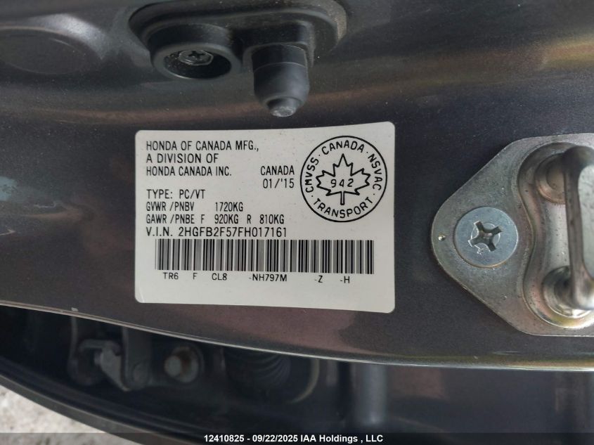 2015 Honda Civic Ex VIN: 2HGFB2F57FH017161 Lot: 12410825